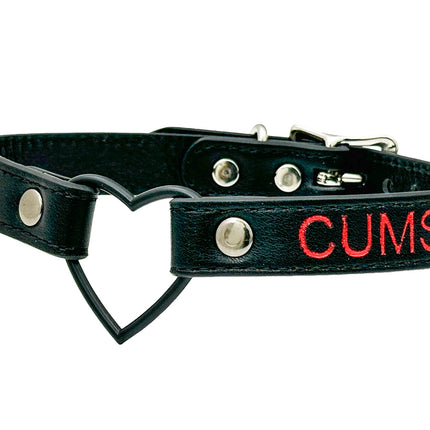 FCK632RS-BS   BLACK HEART RING RED PRINTED NAME VEGAN CHOKER