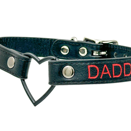 FCK632RS-BS   BLACK HEART RING RED PRINTED NAME VEGAN CHOKER