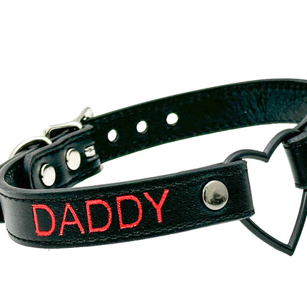 FCK632RS-BS   BLACK HEART RING RED PRINTED NAME VEGAN CHOKER
