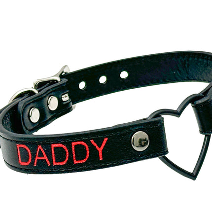 FCK632RS-BS   BLACK HEART RING RED PRINTED NAME VEGAN CHOKER