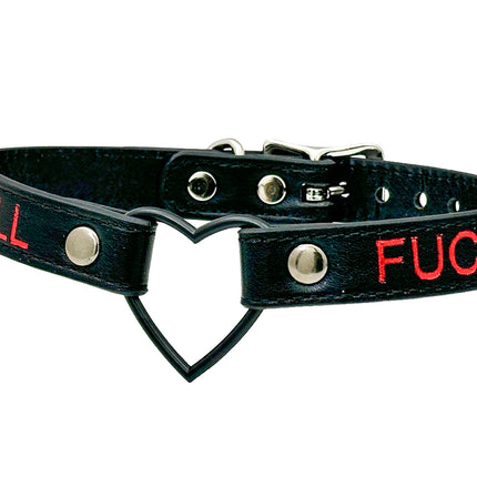 FCK632RS-BS   BLACK HEART RING RED PRINTED NAME VEGAN CHOKER