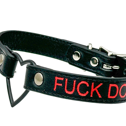 FCK632RS-BS   BLACK HEART RING RED PRINTED NAME VEGAN CHOKER