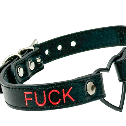 FCK632RS-BS   BLACK HEART RING RED PRINTED NAME VEGAN CHOKER