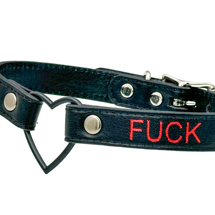 FCK632RS-BS   BLACK HEART RING RED PRINTED NAME VEGAN CHOKER