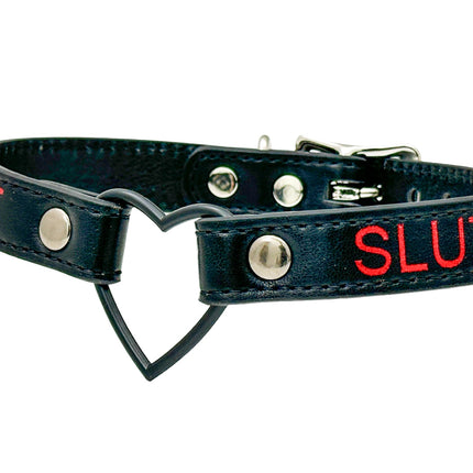 FCK632RS-BS   BLACK HEART RING RED PRINTED NAME VEGAN CHOKER