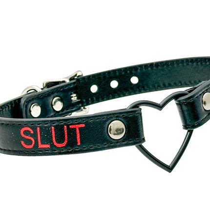FCK632RS-BS   BLACK HEART RING RED PRINTED NAME VEGAN CHOKER