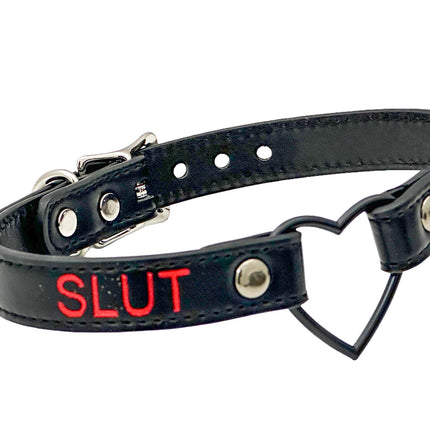 FCK632RS-BS   BLACK HEART RING RED PRINTED NAME VEGAN CHOKER