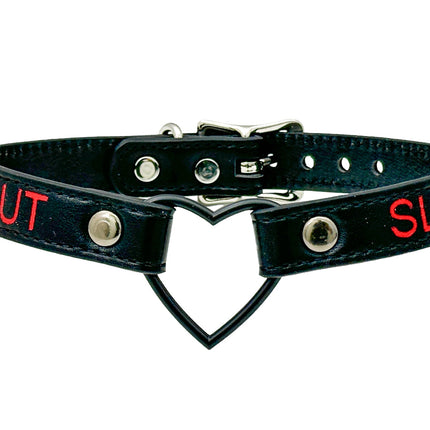 FCK632RS-BS   BLACK HEART RING RED PRINTED NAME VEGAN CHOKER