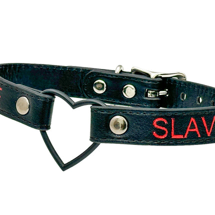 FCK632RS-BS   BLACK HEART RING RED PRINTED NAME VEGAN CHOKER