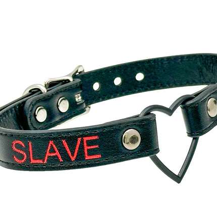 FCK632RS-BS   BLACK HEART RING RED PRINTED NAME VEGAN CHOKER