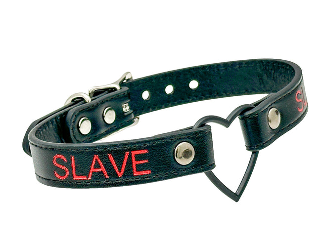 FCK632RS-BS   BLACK HEART RING RED PRINTED NAME VEGAN CHOKER