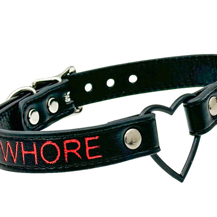 FCK632RS-BS   BLACK HEART RING RED PRINTED NAME VEGAN CHOKER