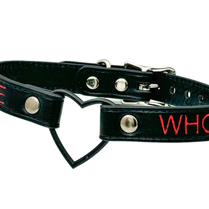 FCK632RS-BS   BLACK HEART RING RED PRINTED NAME VEGAN CHOKER