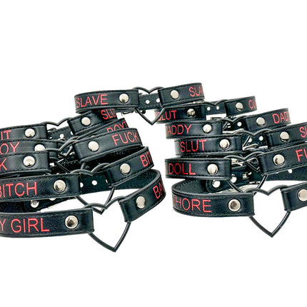 FCK632RS-BS   BLACK HEART RING RED PRINTED NAME VEGAN CHOKER