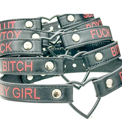 FCK632RS-BS   BLACK HEART RING RED PRINTED NAME VEGAN CHOKER