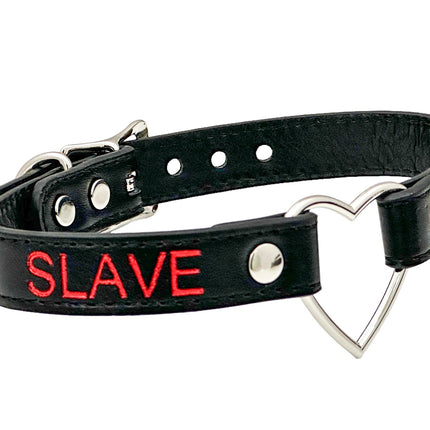 FCK632RS-SIL   SILVER  HEART RING RED PRINTED NAME VEGAN CHOKER