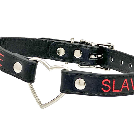 FCK632RS-SIL   SILVER  HEART RING RED PRINTED NAME VEGAN CHOKER