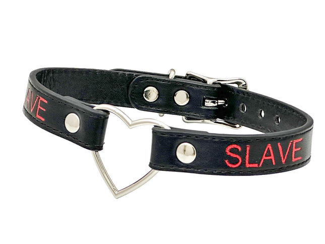 FCK632RS-SIL   SILVER  HEART RING RED PRINTED NAME VEGAN CHOKER