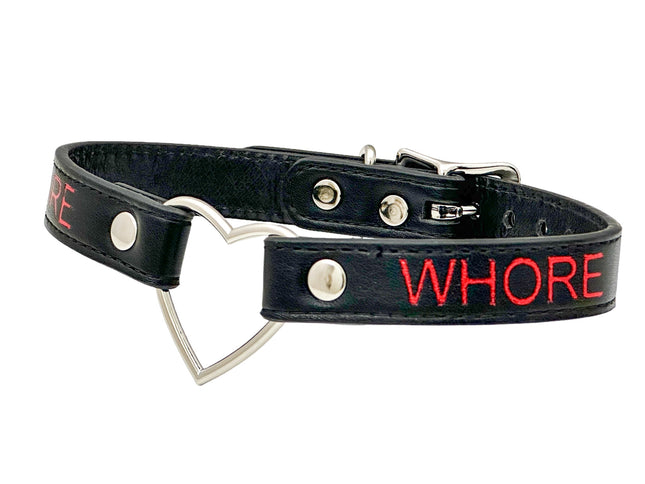 FCK632RS-SIL   SILVER  HEART RING RED PRINTED NAME VEGAN CHOKER
