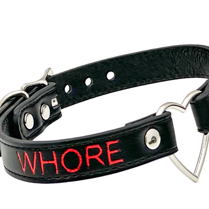 FCK632RS-SIL   SILVER  HEART RING RED PRINTED NAME VEGAN CHOKER
