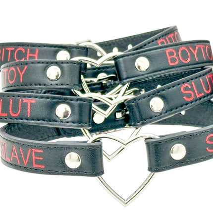 FCK632RS-SIL   SILVER  HEART RING RED PRINTED NAME VEGAN CHOKER