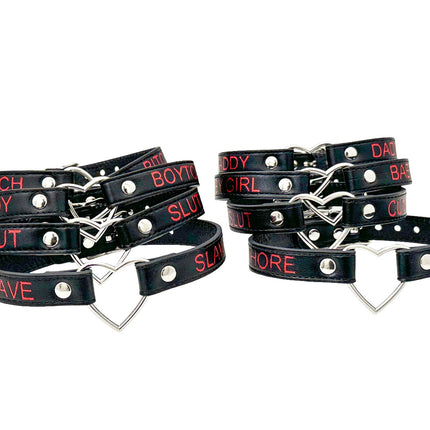 FCK632RS-SIL   SILVER  HEART RING RED PRINTED NAME VEGAN CHOKER