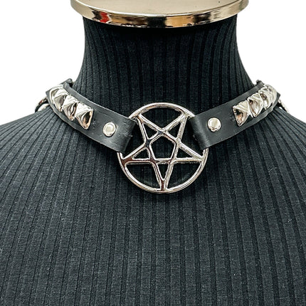 FCK634 LARGE PENTAGRAM STUDDED  CHOKER