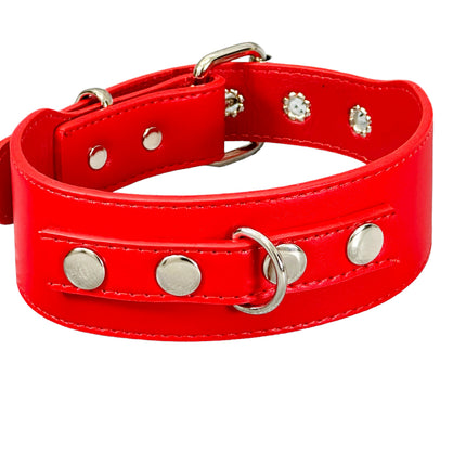 FCK654  D RING WIDE BONDAGE LARGE RIVET VEGAN CHOKER