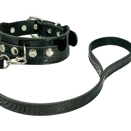 FCK654P-LEASH  PATENT NEON D RING WIDE BONDAGE LARGE RIVET  CHOKER