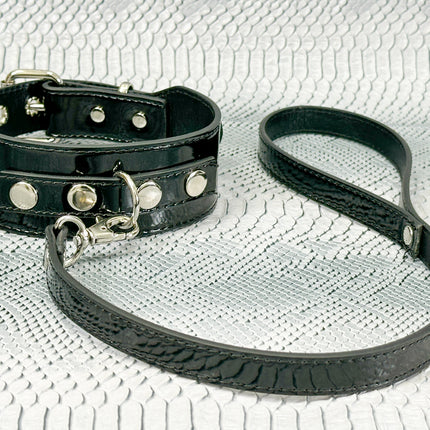 FCK654P-LEASH  PATENT NEON D RING WIDE BONDAGE LARGE RIVET  CHOKER