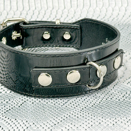 FCK654P  PATENT NEON D RING WIDE BONDAGE LARGE RIVET  CHOKER
