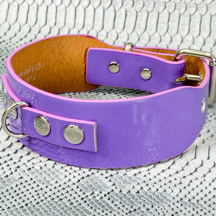 FCK654P  PATENT NEON D RING WIDE BONDAGE LARGE RIVET  CHOKER