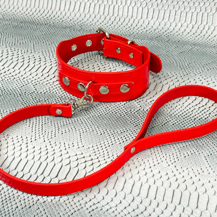 FCK654P-LEASH  PATENT NEON D RING WIDE BONDAGE LARGE RIVET  CHOKER