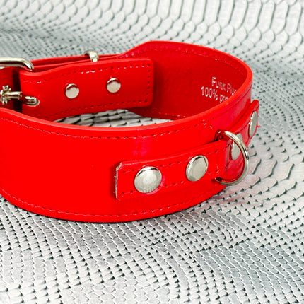 FCK654P  PATENT NEON D RING WIDE BONDAGE LARGE RIVET  CHOKER