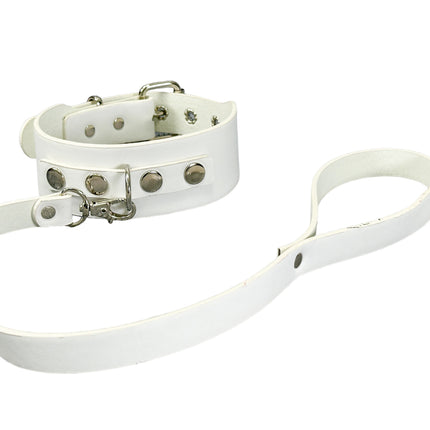 FCK654P-LEASH  PATENT NEON D RING WIDE BONDAGE LARGE RIVET  CHOKER