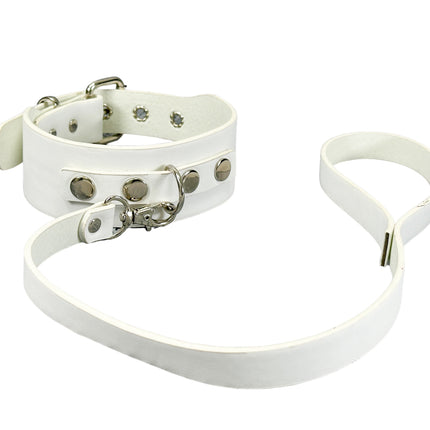 FCK654P-LEASH  PATENT NEON D RING WIDE BONDAGE LARGE RIVET  CHOKER