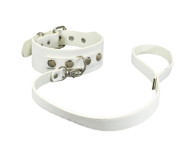 FCK654P-LEASH  PATENT NEON D RING WIDE BONDAGE LARGE RIVET  CHOKER
