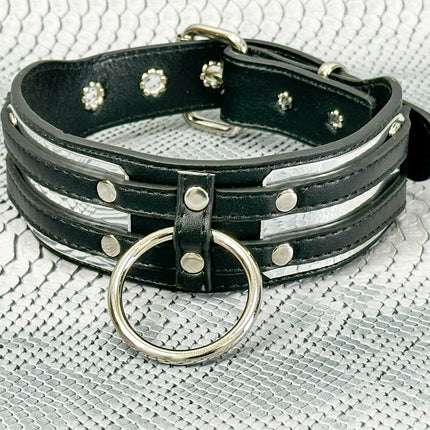 FCK655M-METAL PLATE  D RING WIDE BONDAGE LARGE RIVET VEGAN CHOKER