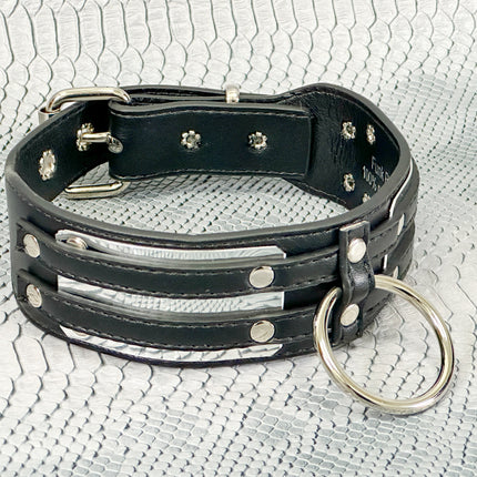 FCK655M-METAL PLATE  D RING WIDE BONDAGE LARGE RIVET VEGAN CHOKER
