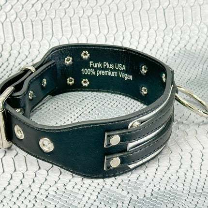FCK655M-METAL PLATE  D RING WIDE BONDAGE LARGE RIVET VEGAN CHOKER