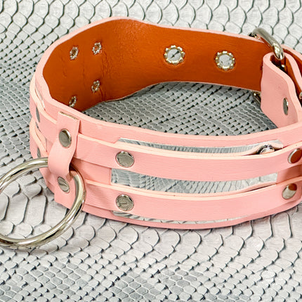 FCK655M-METAL PLATE  D RING WIDE BONDAGE LARGE RIVET VEGAN CHOKER