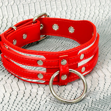 FCK655M-METAL PLATE  D RING WIDE BONDAGE LARGE RIVET VEGAN CHOKER