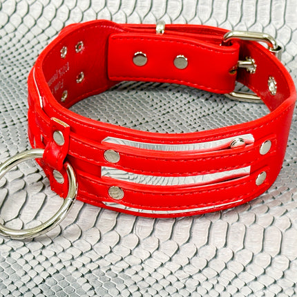 FCK655M-METAL PLATE  D RING WIDE BONDAGE LARGE RIVET VEGAN CHOKER