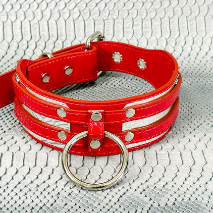 FCK655M-METAL PLATE  D RING WIDE BONDAGE LARGE RIVET VEGAN CHOKER