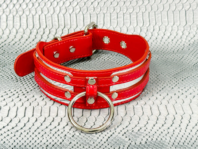 FCK655M-METAL PLATE  D RING WIDE BONDAGE LARGE RIVET VEGAN CHOKER