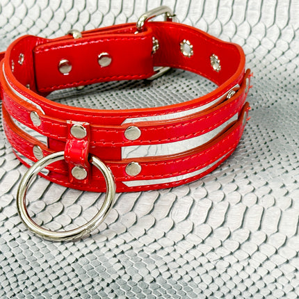 FCK655M-METAL PLATE  D RING WIDE BONDAGE LARGE RIVET VEGAN CHOKER