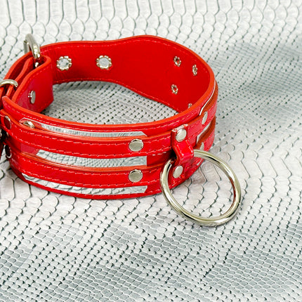 FCK655M-METAL PLATE  D RING WIDE BONDAGE LARGE RIVET VEGAN CHOKER