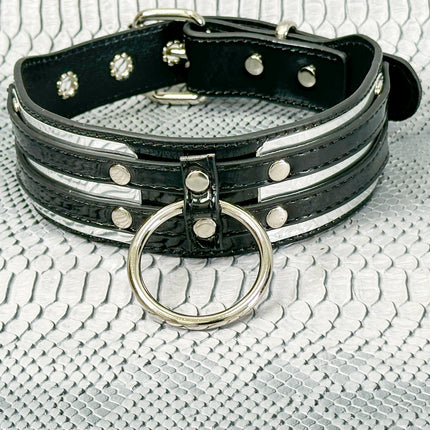 FCK655P  METAL PLATE PATENT NEON D RING WIDE BONDAGE LARGE RIVET  CHOKER