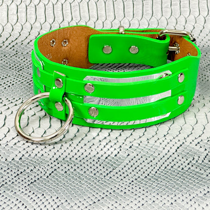 FCK655P  METAL PLATE PATENT NEON D RING WIDE BONDAGE LARGE RIVET  CHOKER