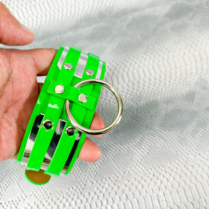 FCK655P  METAL PLATE PATENT NEON D RING WIDE BONDAGE LARGE RIVET  CHOKER